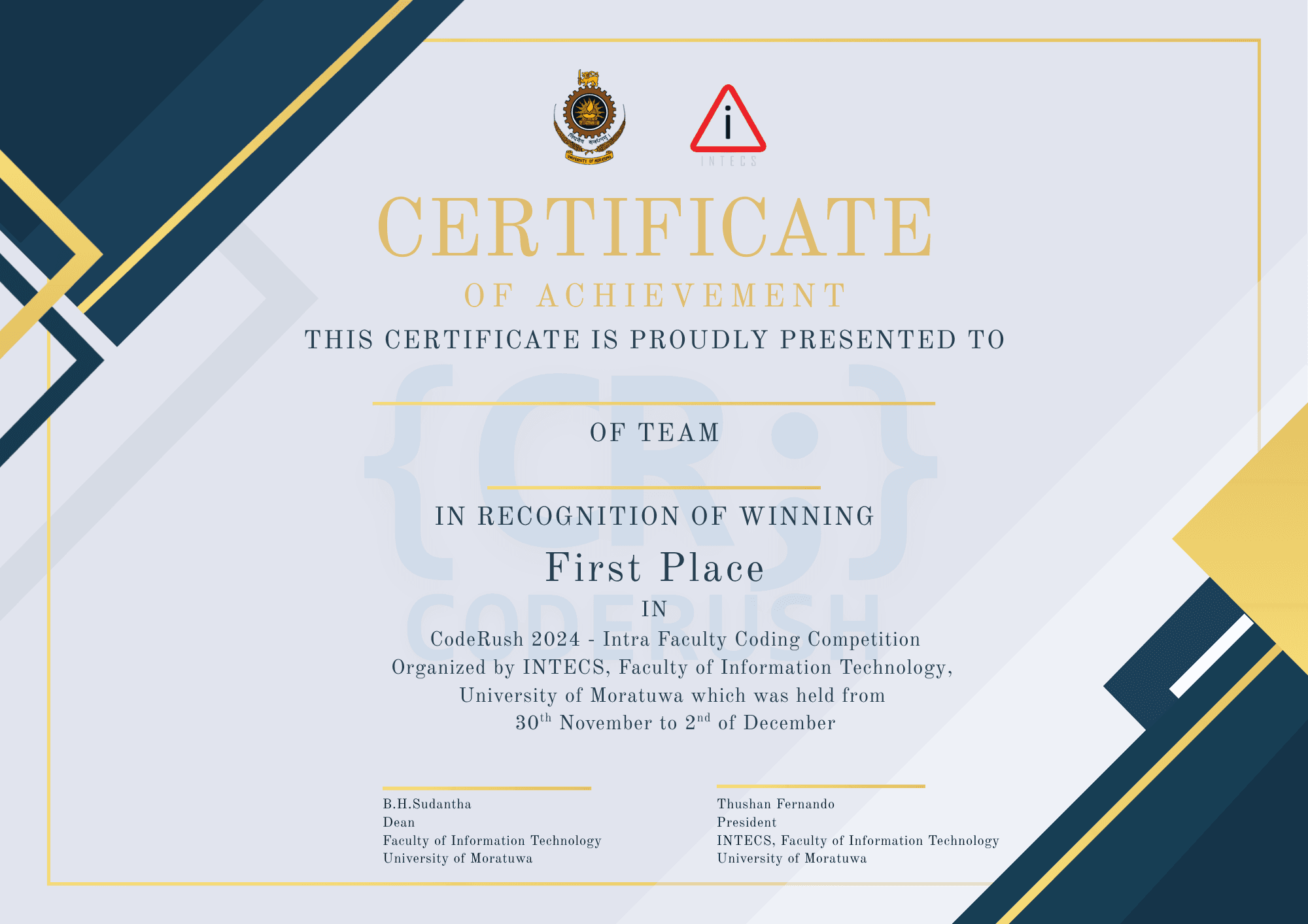 1st Place Certificate